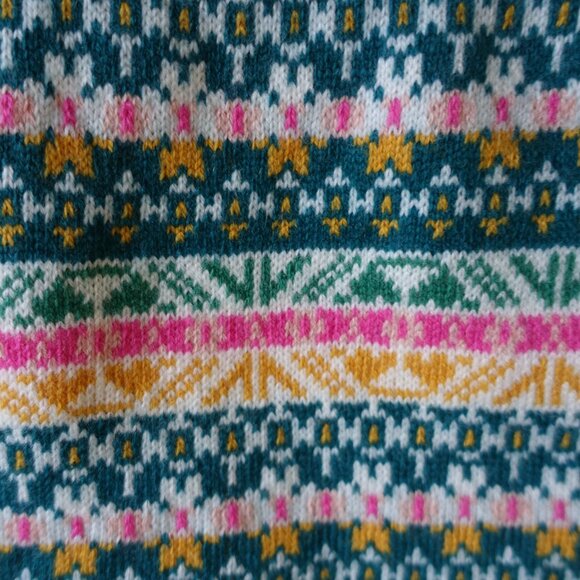 J.Crew AF063 Pink Green Fair Isle Wool-blend Nordic geometric scarf - Picture 6 of 16